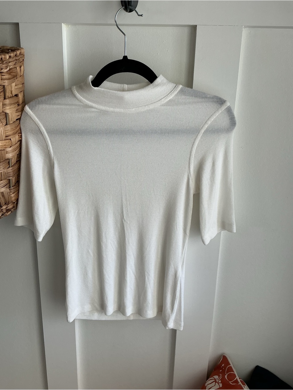 Frame Denim White Mock Neck Short Sleeve Top